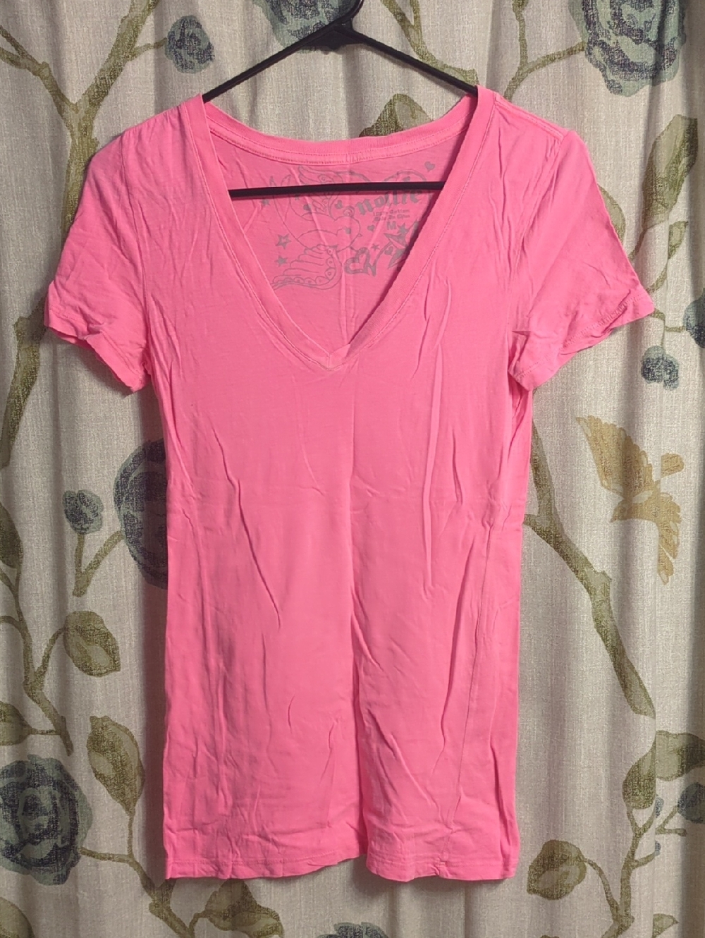Women’s V-Neck Short Sleeve Top - Neon Pink